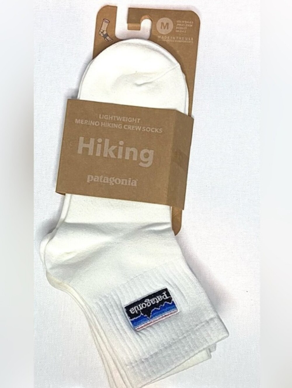 Patagonia White Lightweight Merino Hiking Crew Socks